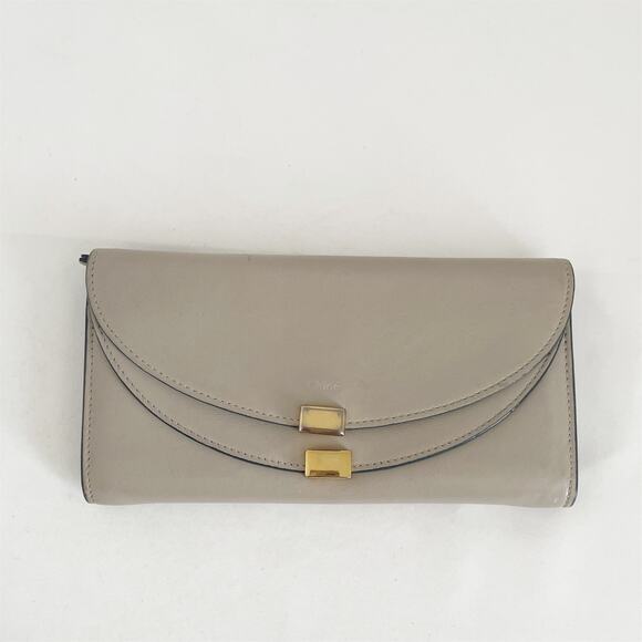 CHLOE Continental Leather Wallet Grey Crossbody Chain Insert Included - Picture 1 of 10
